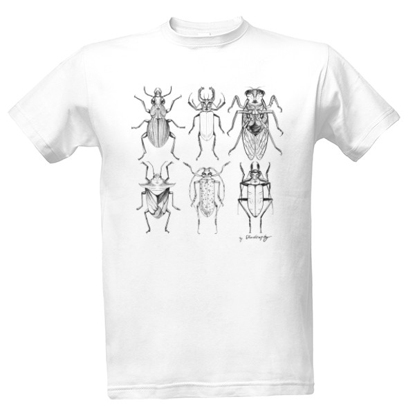 Tričko s potiskem Bílé pánské tričko s motivem kreslených brouků