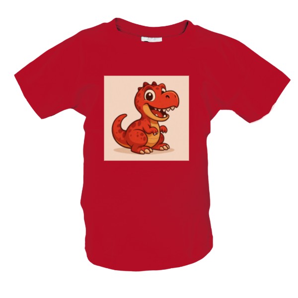 Tričko s potiskem Malý tyranosaurus červená 