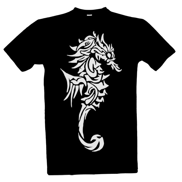 Tričko s potiskem Mořský koník drak tribal bílá 