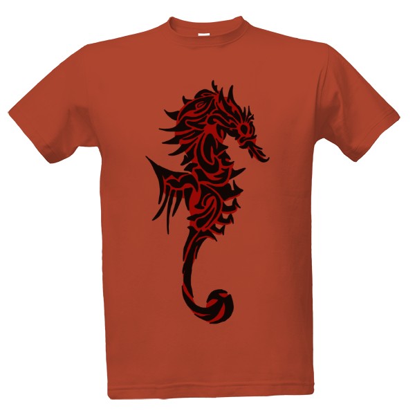 Tričko s potiskem Mořský koník drak tribal černá červená 