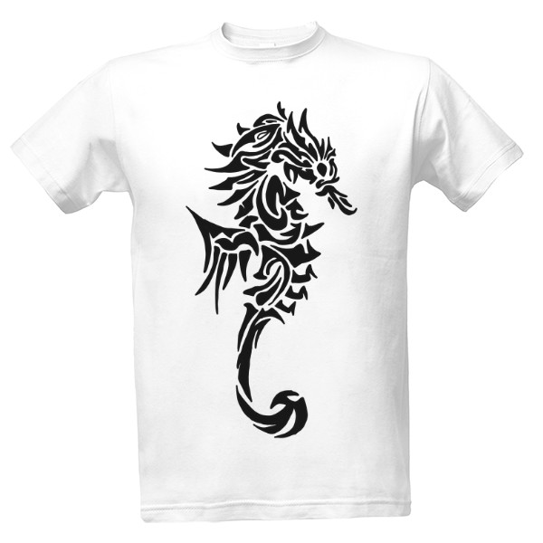 Tričko s potiskem Mořský koník drak tribal černá 
