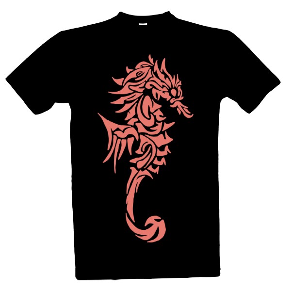 Tričko s potiskem Mořský koník drak tribal lososová růžová 