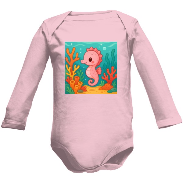 Dětské body Long  s potiskem Mořský koník růžová 